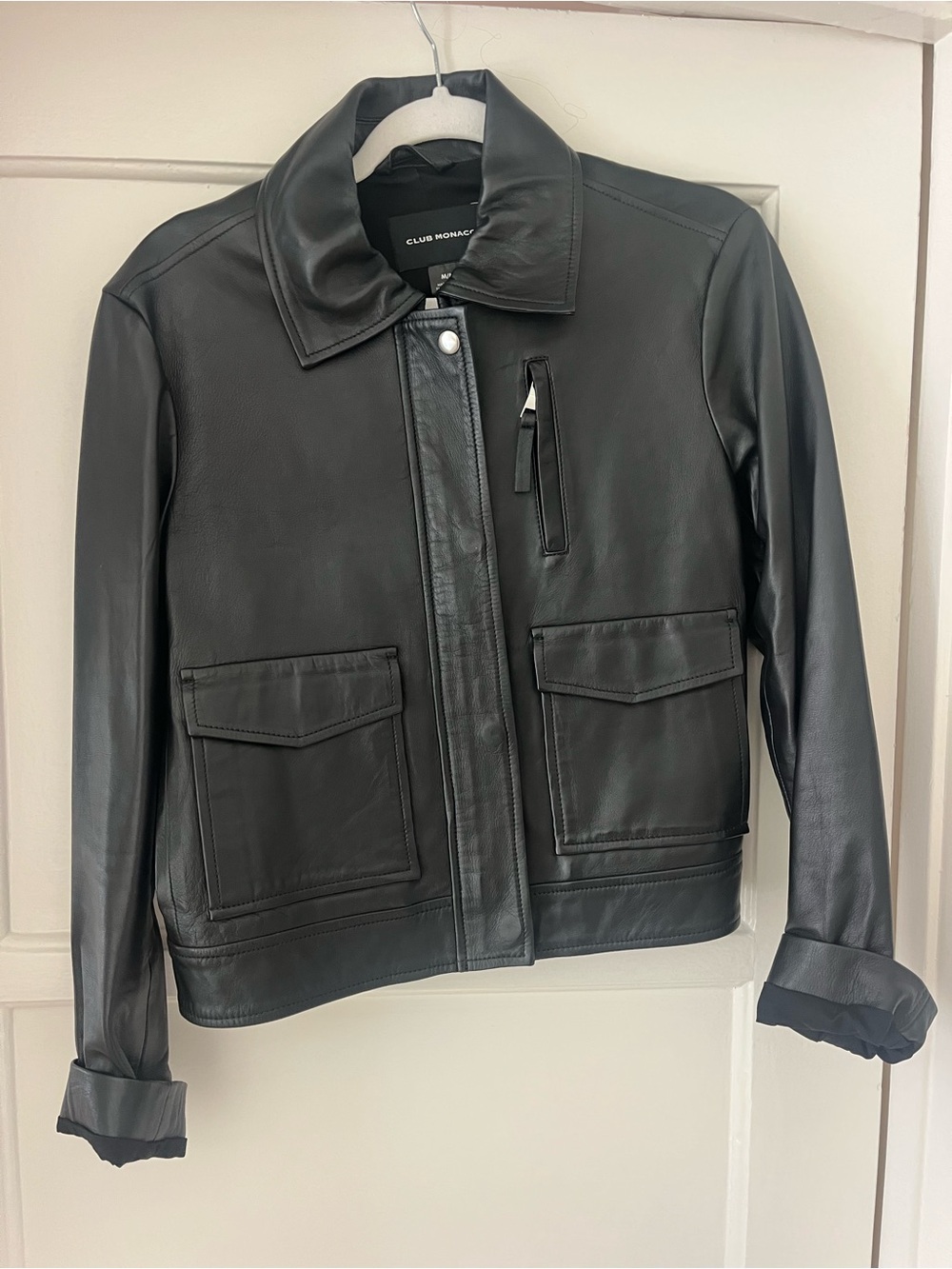 Club Monaco Black Leather Utility Jacket